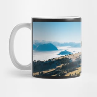 Mountains of Switzerland - Binoculars on Viewpoint With Alpine Panorama in Background Mug